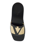 Valentino Garavani men's black and beige goat leather slippers with central strap