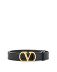 Valentino Garavani elegant black leather belt with gold buckle 30 mm