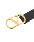 Valentino Garavani elegant black leather belt with gold buckle 30 mm