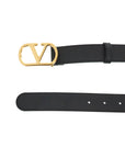 Valentino Garavani elegant black leather belt with gold buckle 30 mm