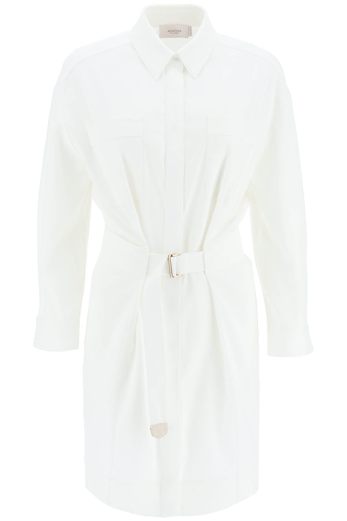 Agnona Belted Twill Shirt Dress   White