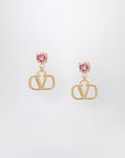 Valentino Garavani Gold VLogo Signature earrings with pink Swarovski