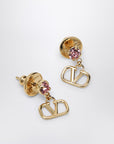 Valentino Garavani Gold VLogo Signature earrings with pink Swarovski