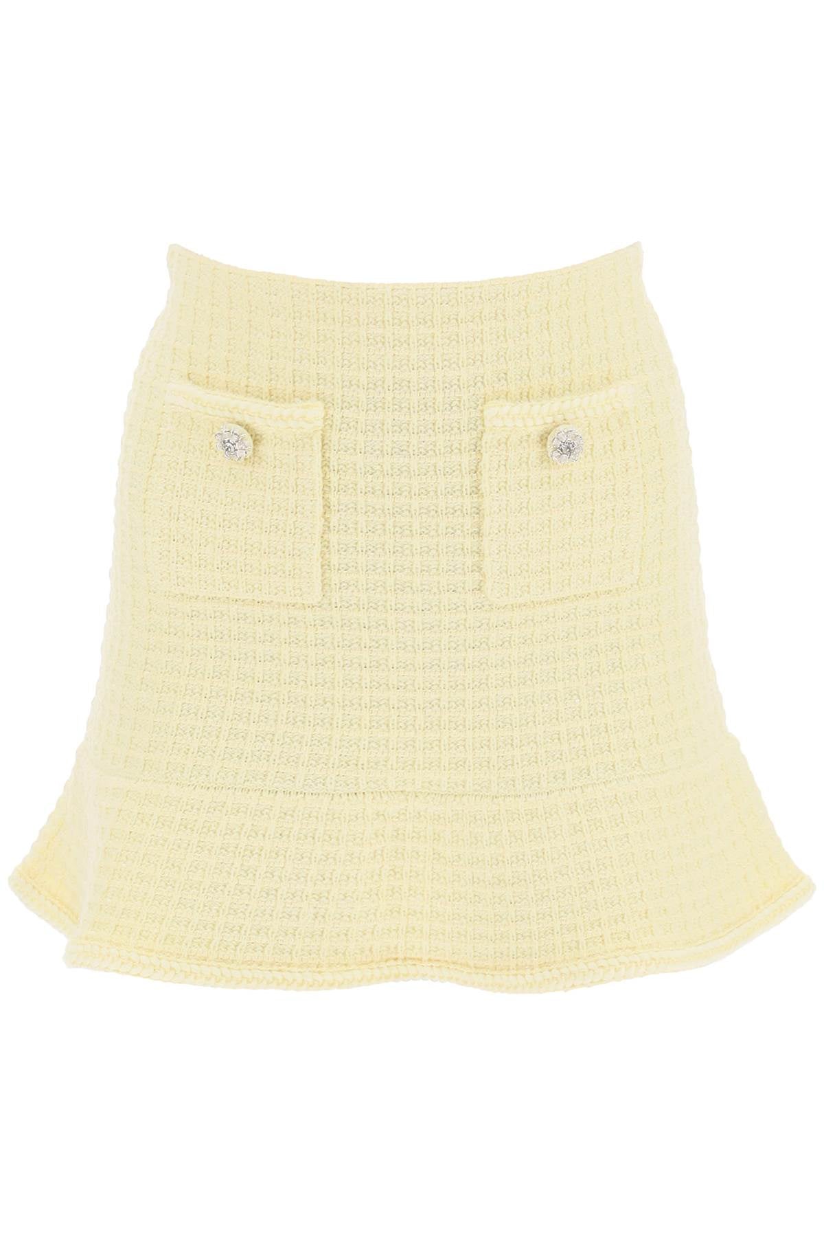 Self Portrait Replace With Double Quoteknitted Mini Skirt With Jewel Buttons   Yellow