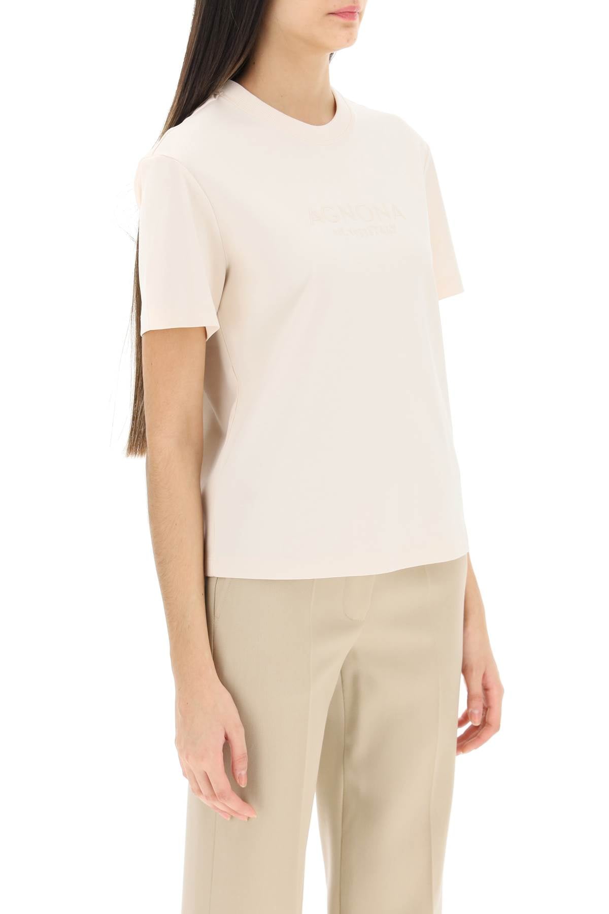 Agnona T Shirt With Embroidered Logo   Beige