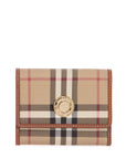 Burberry compact beige tartan wallet in polyurethane with gold buttons