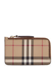 Burberry beige leather wallet with check pattern and zip closure