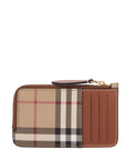 Burberry beige leather wallet with check pattern and zip closure