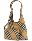 Burberry large beige cotton shoulder bag with check pattern and coordinated pouch