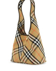 Burberry large beige cotton shoulder bag with check pattern and coordinated pouch