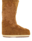 Moon Boot high suede boots in cognac with wedge embroidery