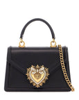 Dolce & Gabbana black calfskin shoulder bag with rhinestone details and gold chain