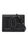 Dolce & Gabbana black calfskin shoulder bag with embossed logo and adjustable strap