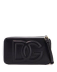 Dolce & Gabbana black calfskin shoulder bag with embossed logo and adjustable strap