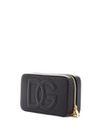 Dolce & Gabbana black calfskin shoulder bag with embossed logo and adjustable strap