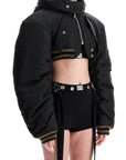 JEAN PAUL GAULTIER cropped black nylon padded bomber jacket with hood