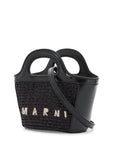 Marni black woven cotton and nylon handbag with leather details and removable shoulder strap