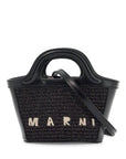 Marni black woven cotton and nylon handbag with leather details and removable shoulder strap