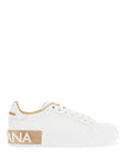 Dolce & Gabbana white calfskin low-top sneakers with gold details and velcro closure