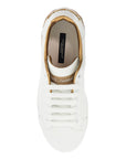 Dolce & Gabbana white calfskin low-top sneakers with gold details and velcro closure