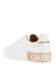 Dolce & Gabbana white calfskin low-top sneakers with gold details and velcro closure