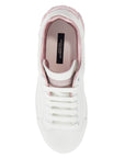 Dolce & Gabbana white and pink low-top sneakers for women in calfskin