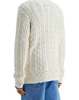 Marni white cotton sweater with cable knit v-neck