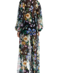 Dolce & Gabbana long black silk dress with floral pattern