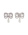 Alessandra Rich hypoallergenic brass earrings in silver with bow and drop pearl