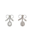 Alessandra Rich bow earrings with crystal pendant in silver-plated brass