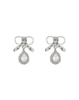 Alessandra Rich bow earrings with crystal pendant in silver-plated brass