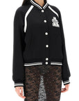 Alessandra Rich satin bomber jacket with logo patch