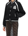 Alessandra Rich satin bomber jacket with logo patch