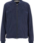 HERNO dark blue suede bomber with mandarin collar