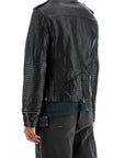 Golden Goose black waxed leather biker jacket with zip