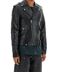 Golden Goose black waxed leather biker jacket with zip