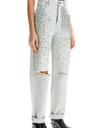 Golden Goose light blue cotton jeans with crystal stones