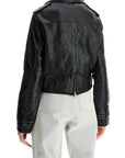 Golden Goose shiny black sheepskin biker jacket with sturdy zip