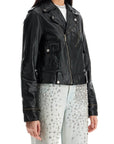 Golden Goose shiny black sheepskin biker jacket with sturdy zip