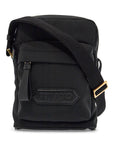 Tom Ford elegant black leather and polyester messenger bag with adjustable shoulder strap