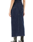 Ganni maxi denim skirt with pink embroidery