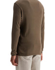 Tom Ford henley t-shirt in moss green modal cotton with mother-of-pearl buttons