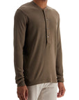 Tom Ford henley t-shirt in moss green modal cotton with mother-of-pearl buttons