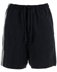 Y-3 black cotton shorts with white stripes