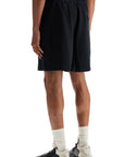 Y-3 black cotton shorts with white stripes