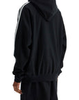 Y-3 black cotton and recycled polyester hoodie with white raglan stripes