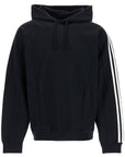 Y-3 black cotton and recycled polyester hoodie with white raglan stripes