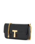 Tom Ford mini crossbody bag in black calf leather with crocodile effect