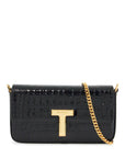 Tom Ford mini crossbody bag in black calf leather with crocodile effect