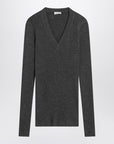 Brunello Cucinelli Dark grey ribbed wool sweater